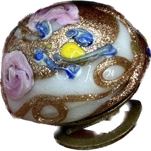 Vtg Made in ITALY Venetian Wedding Cake Glass Button Clip On Earrings Pink Gold - Picture 8 of 13